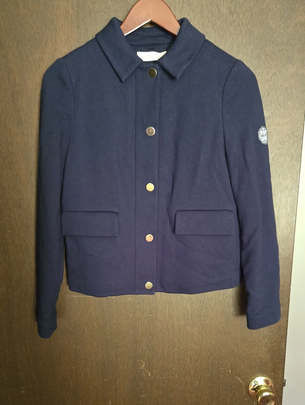 Tory Burch Navy Snap-Front Blazer Jacket
